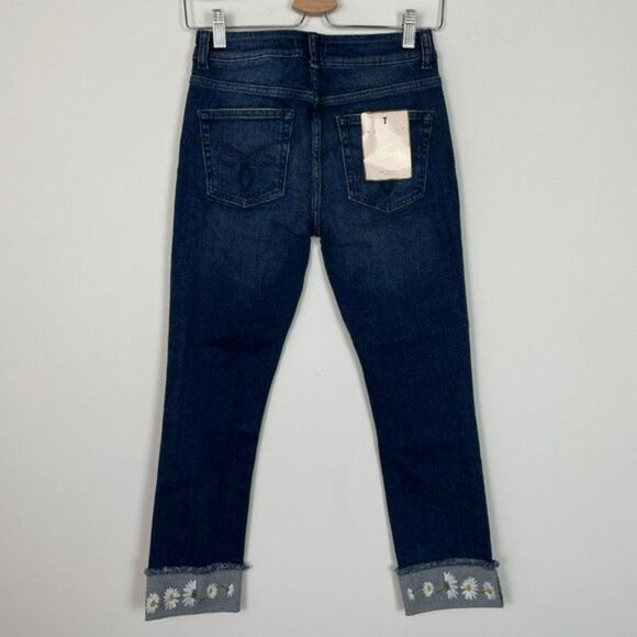 Ted Baker Pralina Daisy Floral Embroidered Raw Hem Ankle Jean Dark Wash 25 - Picture 3 of 11